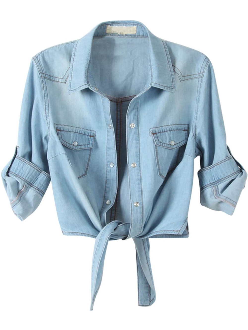 Western Style Tie-Front Denim Shirt - Women